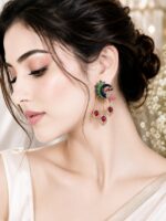 Traditional Peacock Meenakari AD Stone Earrings for Women - Image 2