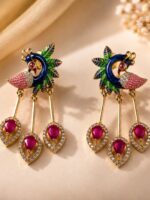 Traditional Peacock Meenakari AD Stone Earrings