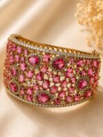 Ruby Pink Crystal AD Stone Gold-Tone Cuff Bracelet
