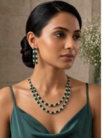 Stunning Green American Diamond Necklace Set with Zirconia Layered Design - Image 2